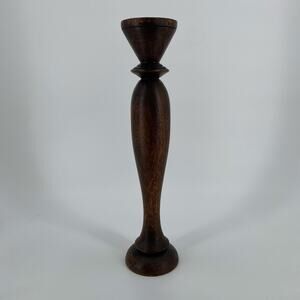 Vintage tall wood pillar candle holder 20” turned
